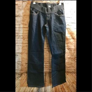 Dark, straight leg, under belly maternity jeans